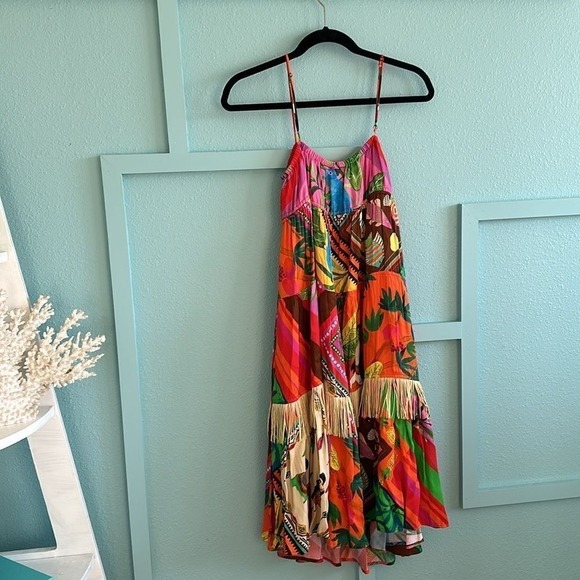 NWT Anthropologie FARM RIO Palila Fringed Tropical Midi Dress Small Petite NWT - Picture 3 of 5
